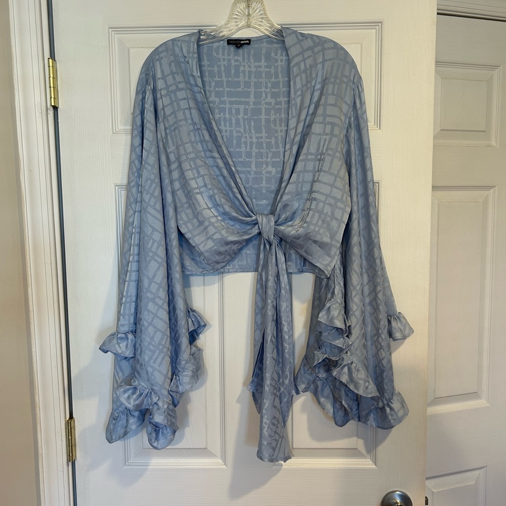 🩵Fashion Nova 🩵Got What You Need 🩵Light Blue Ruffle Sleeve Blouse-Discontinued